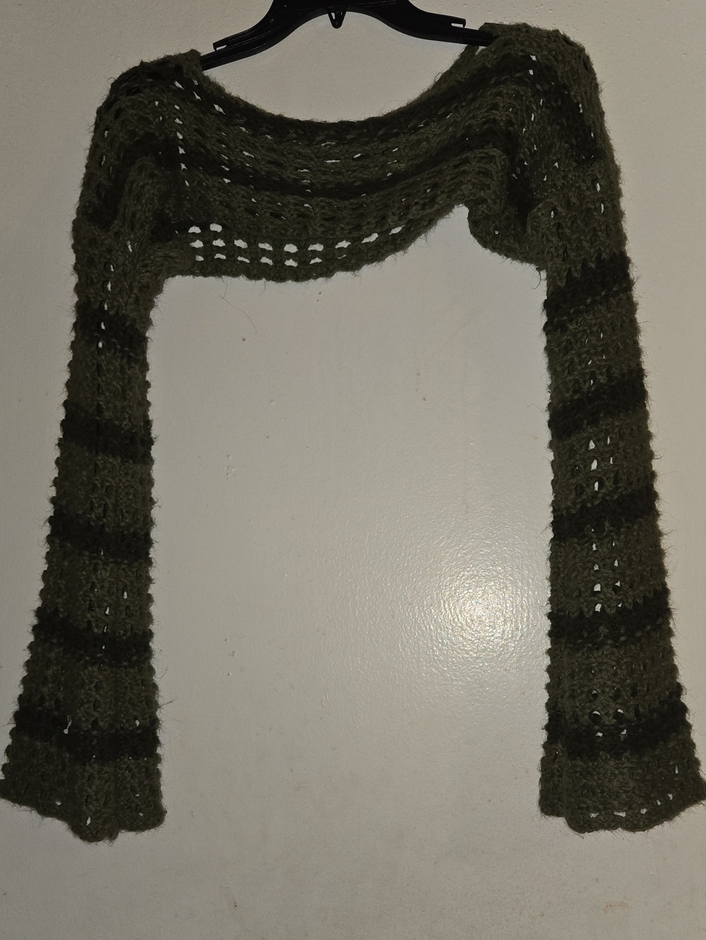 ROMWE Olive Green Open-Knit Shrug with Dark Green Stripes